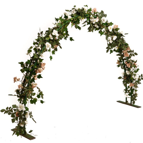 Bröllopsbåge dekorerad med vita rosor, 140 cm, NÅGOT MINDRE MODELL, (bilden visar rosa blommor)