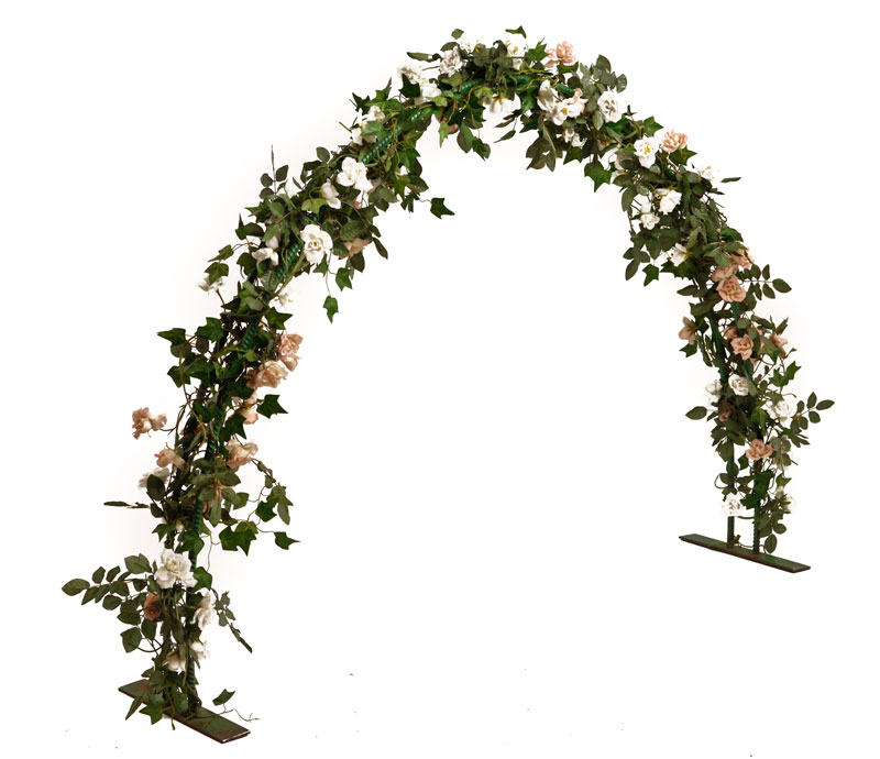 Bröllopsbåge dekorerad med vita rosor, 140 cm, NÅGOT MINDRE MODELL, (bilden visar rosa blommor)